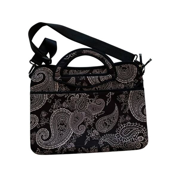 i.e. Neoprene Laptop Messenger Bag Removable Strap, Black, White, Pink Paisley - Picture 2 of 11